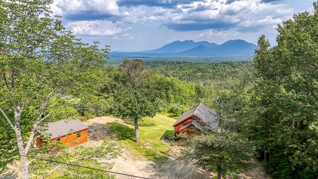 birds eye view of property with a mountain view