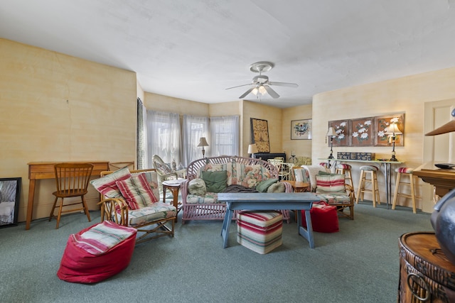 living room with ceiling fan