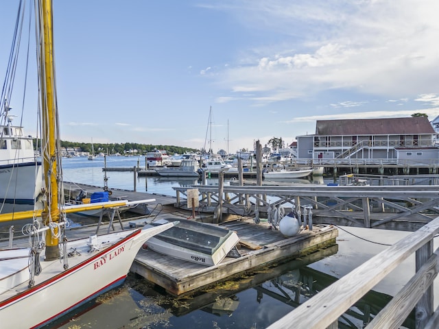 dock area with a water view