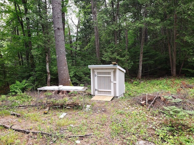 view of yard with a storage shed