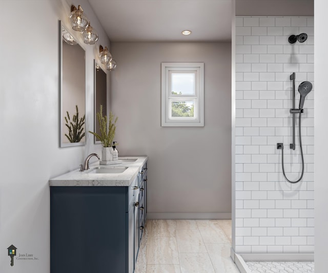 LOT17 Sagamore Dr Unit 17, Tbb, Phippsburg, ME 04562 - bathroom with recessed lighting, a sink, a tile shower, tile patterned floors, and double vanity