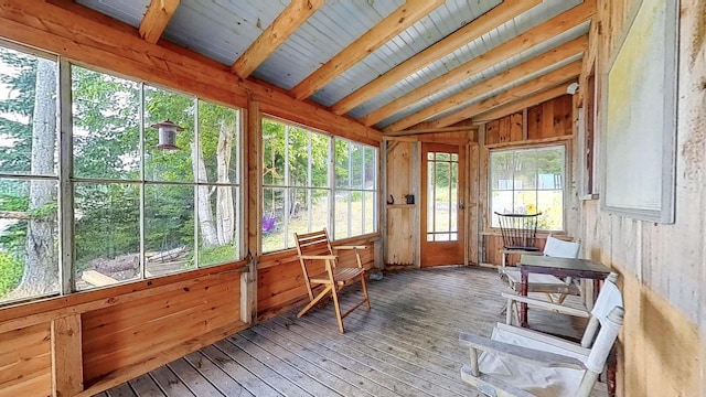 677 Friendship Long Is, Friendship, ME 04547 - sunroom featuring lofted ceiling with beams