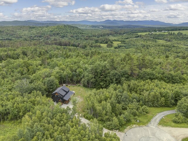 aerial view with a mountain view and a view of trees