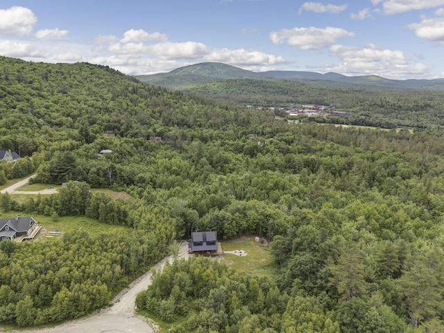 bird's eye view with a mountain view and a view of trees