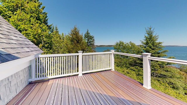 wooden deck with a water view