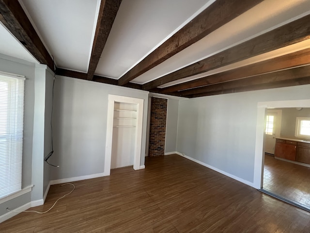 1 Bridge St, Berwick, ME 03901 - unfurnished bedroom featuring beam ceiling, wood finished floors, and baseboards