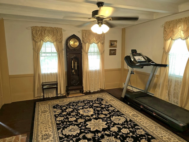 exercise area featuring ceiling fan