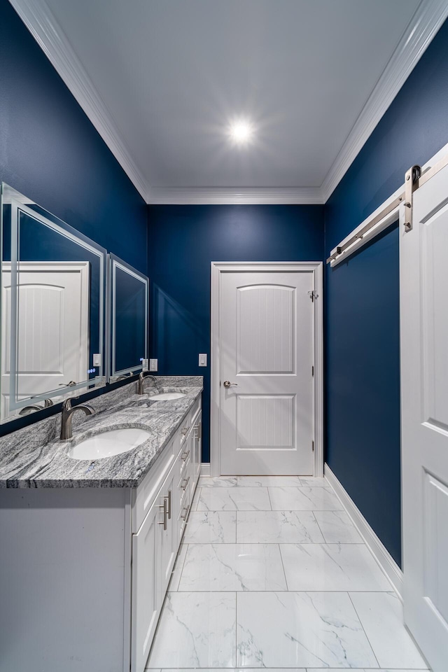 bathroom featuring vanity and ornamental molding