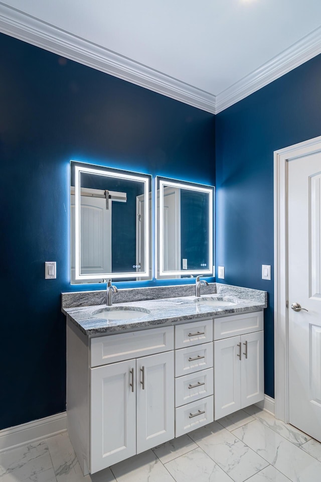 bathroom featuring vanity and crown molding