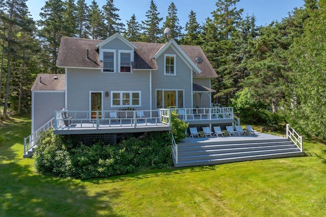 11 Bunkers Ledge Ln, Cranberry Isles, ME 04625 - rear view of house with a deck and a yard