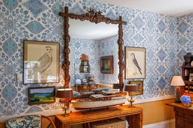 11 Bunkers Ledge Ln, Cranberry Isles, ME 04625 - interior space featuring wallpapered walls and wainscoting
