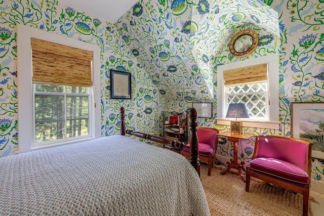 bedroom with vaulted ceiling