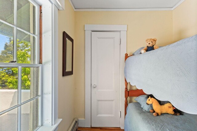 LTS23A Birch Is, South Bristol, ME 04568 - bedroom featuring ornamental molding and a baseboard radiator