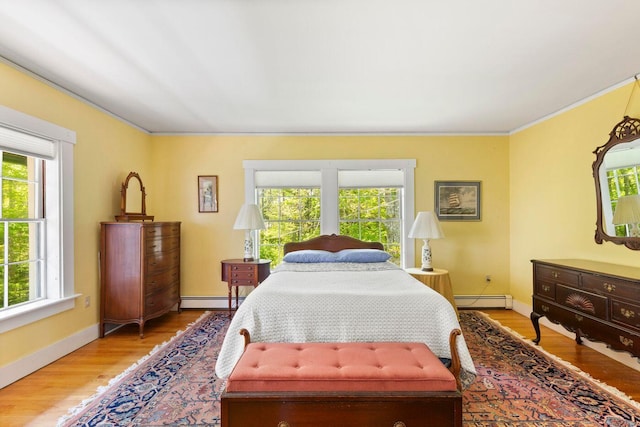 LTS23A Birch Is, South Bristol, ME 04568 - bedroom with a baseboard radiator, baseboard heating, multiple windows, crown molding, and light wood-style flooring