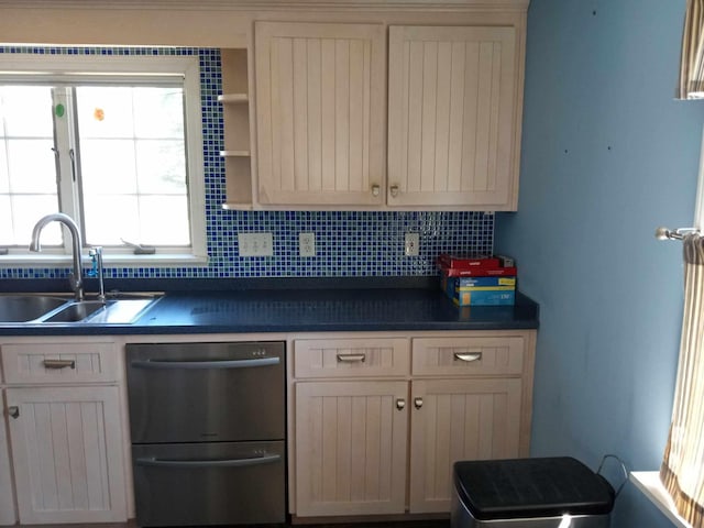 kitchen featuring tasteful backsplash, sink, and black dishwasher