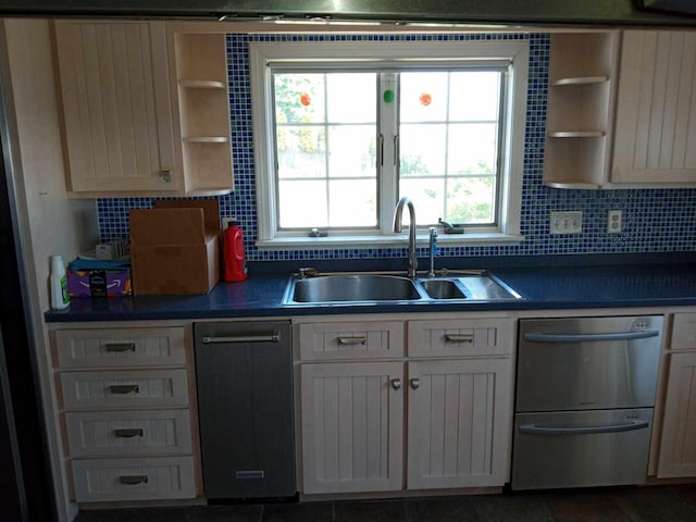 kitchen with decorative backsplash, sink, a wealth of natural light, and dishwasher