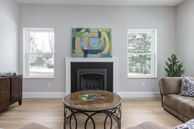 living room featuring light wood-type flooring