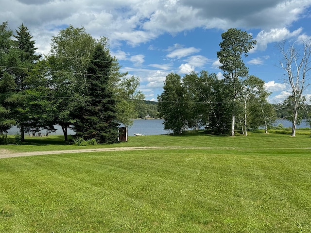 view of home's community featuring a water view and a yard