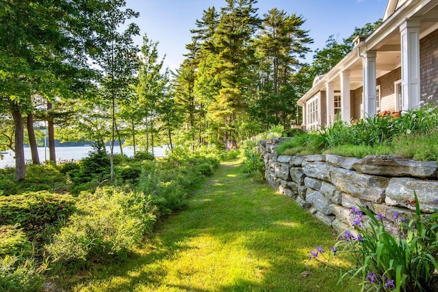 view of yard with a water view