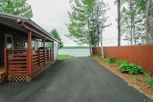 exterior space featuring a water view