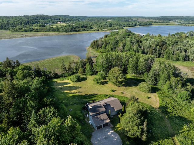 aerial view with a water view