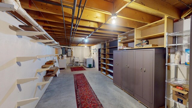 basement featuring washer / dryer and electric panel