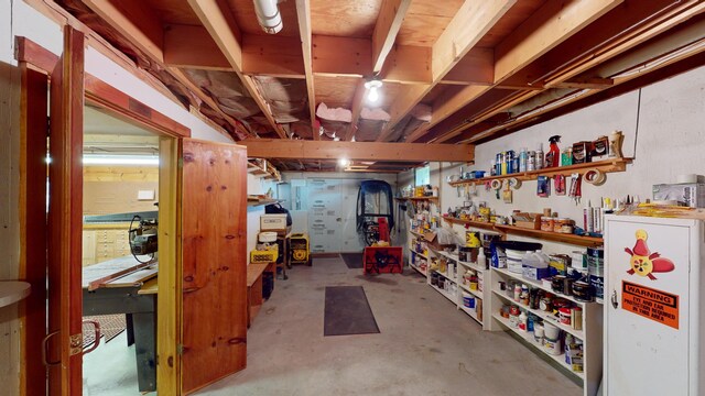 basement featuring a workshop area