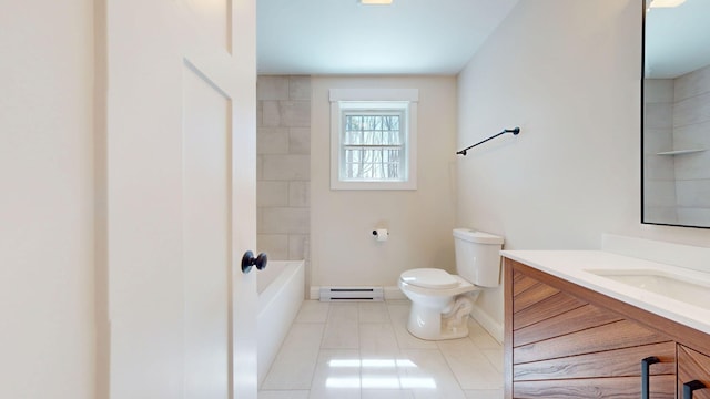 12 Country Dr, Old Orchard Beach, ME 04064 - full bathroom with a baseboard heating unit, toilet, baseboards, tile patterned flooring, and vanity