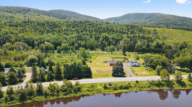 aerial view with a water and mountain view