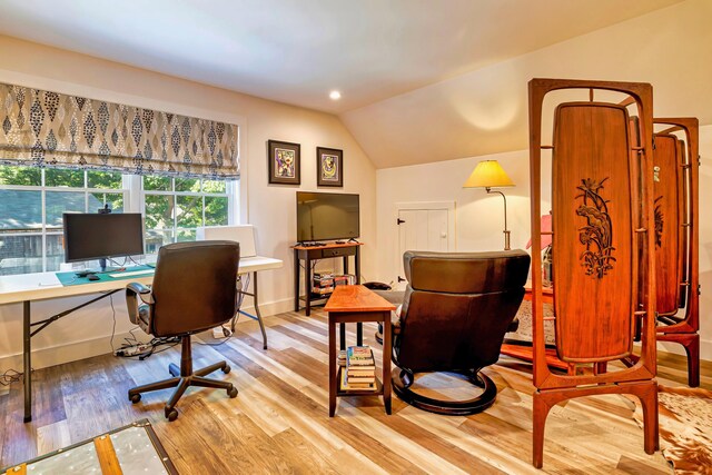 226 Graytown Rd, Sedgwick, ME 04676 - office space featuring baseboards, lofted ceiling, and wood finished floors