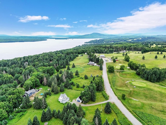 birds eye view of property featuring a water and mountain view