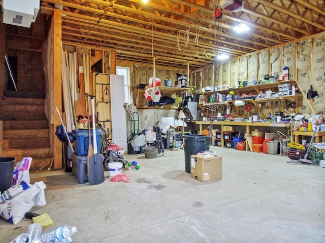 interior space featuring a workshop area