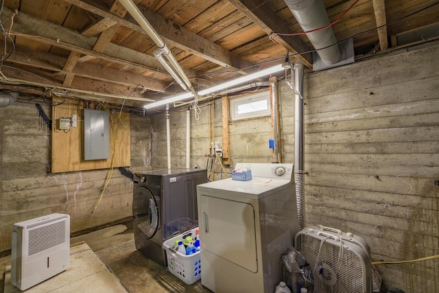 interior space featuring separate washer and dryer and electric panel