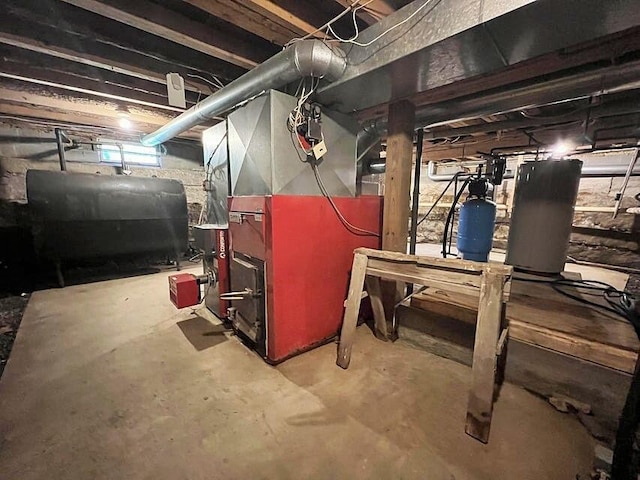 basement featuring heating unit