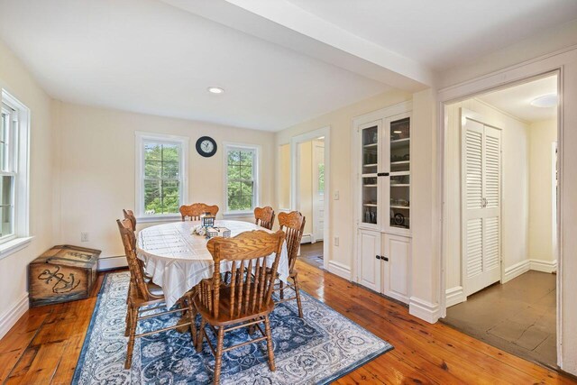 dining room featuring dark hardwood / wood-style flooring and a baseboard radiator