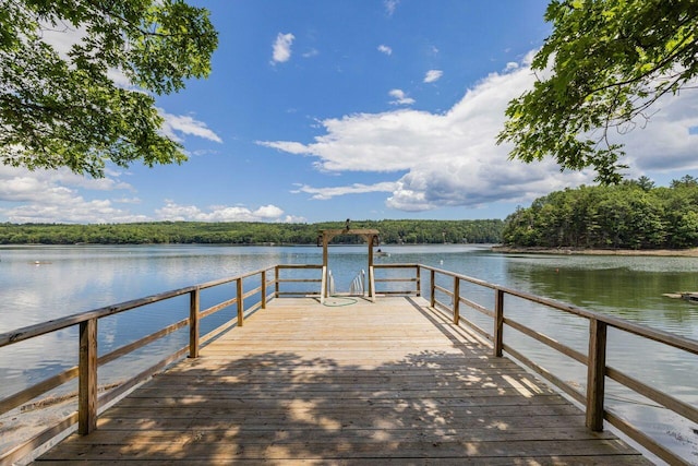 view of dock with a water view