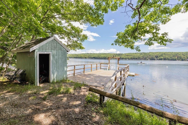 view of dock with a water view