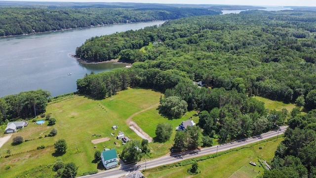 bird's eye view featuring a water view and a rural view