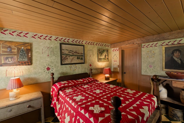 bedroom with wooden ceiling