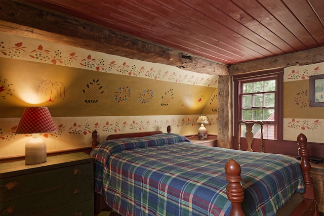 bedroom with wood ceiling