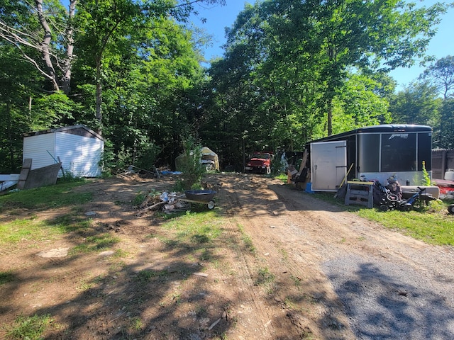 view of yard featuring a shed