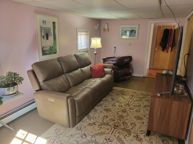 living room with a baseboard radiator