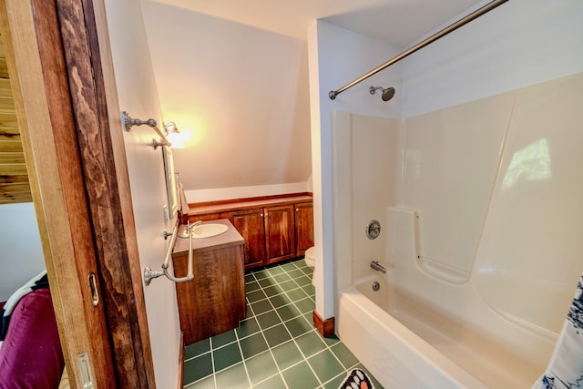 full bathroom featuring shower / bathtub combination, tile patterned floors, vanity, and toilet