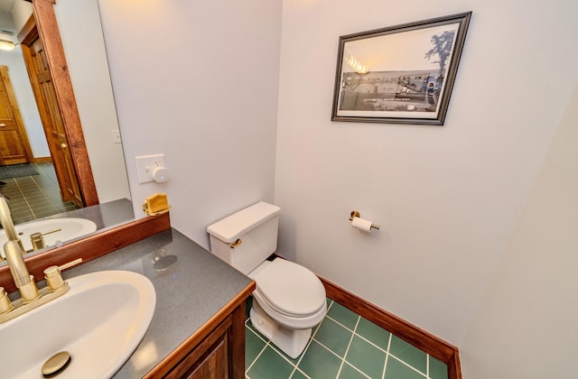 bathroom featuring toilet, tile patterned floors, and vanity