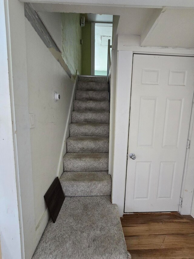 stairway featuring wood-type flooring