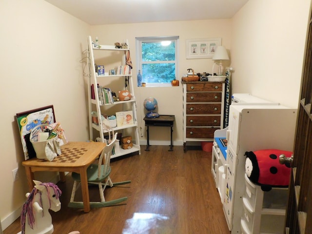 interior space with dark hardwood / wood-style flooring