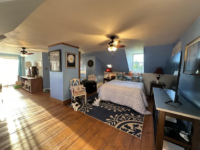 bedroom featuring ceiling fan and light hardwood / wood-style floors