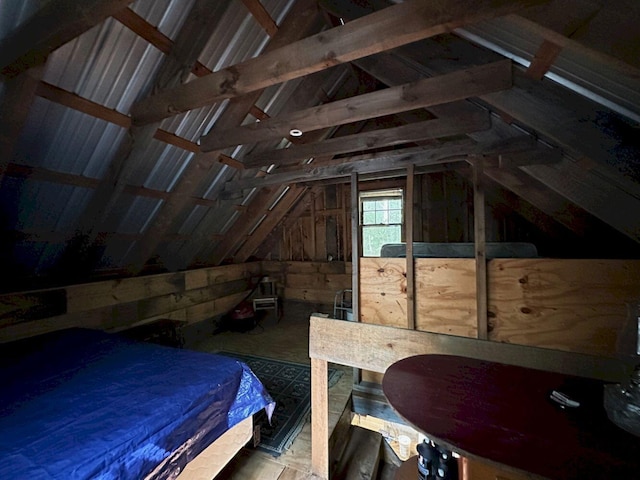 bedroom featuring vaulted ceiling