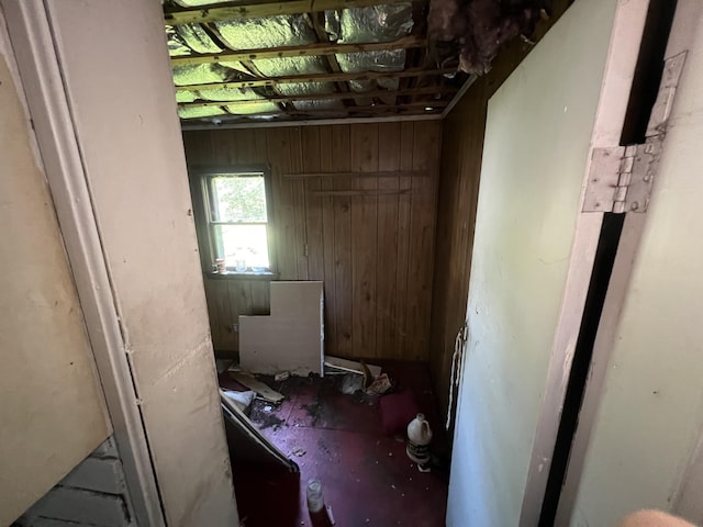 miscellaneous room featuring wood walls