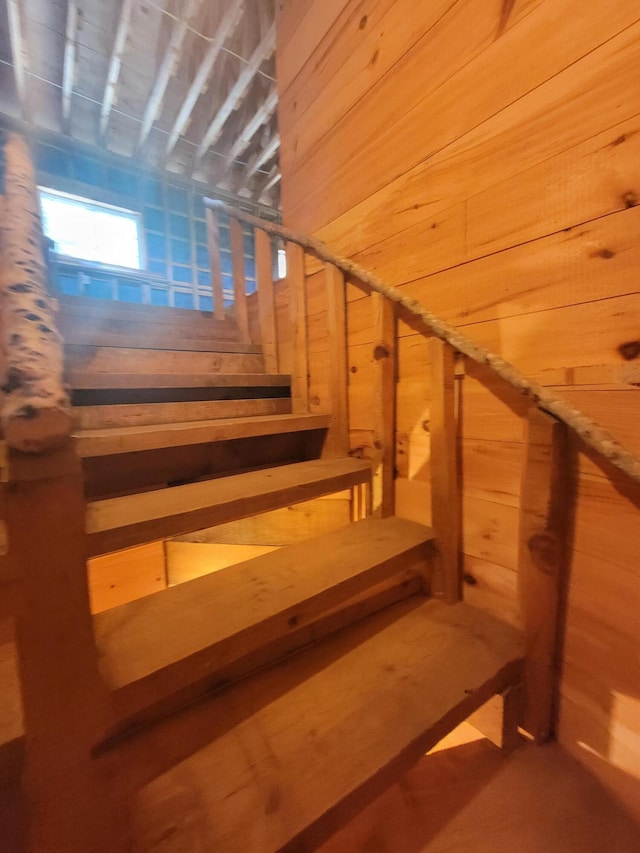 stairs with wooden walls